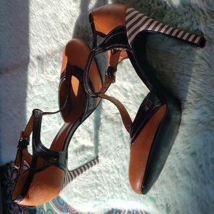 Oh Deer♡Retro-Mod♡Leather♡Striped Heel♡Strappy Mary Jane